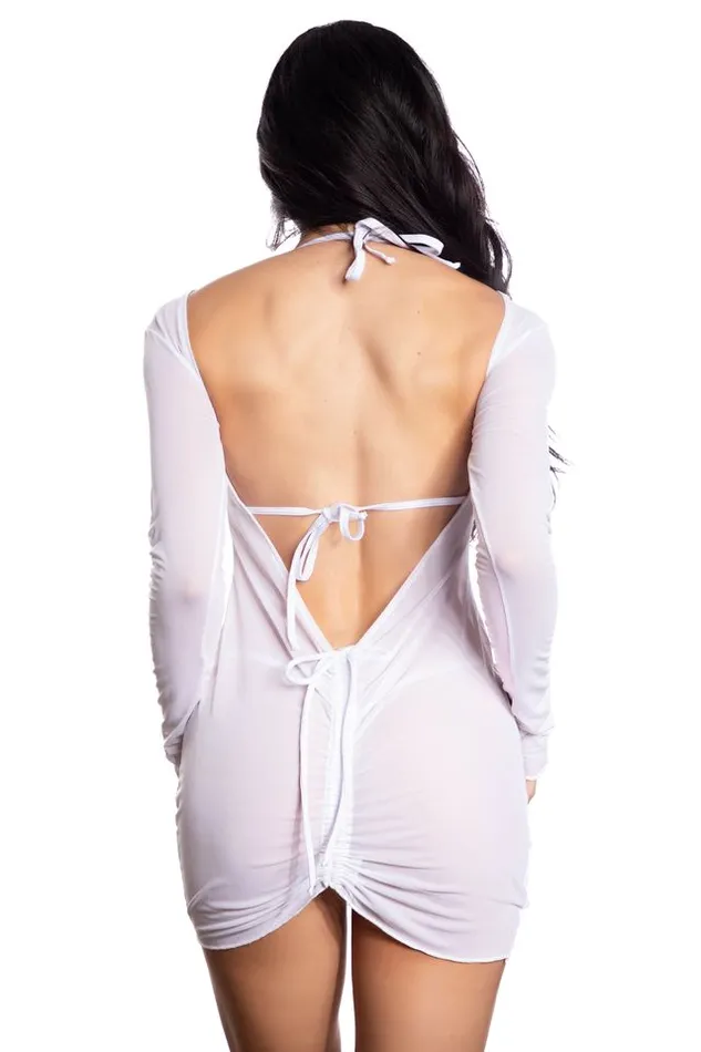 Male Sex Toys MIDNIGHT BALLERINA LONG SLEEVE MESH SET WHITE